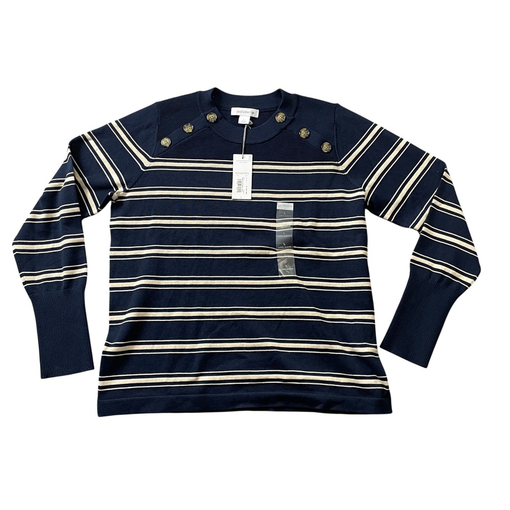 Liz Claiborne Large New w/tags Navy Oatmeal Long Sleeve Sweater Polyester Blend